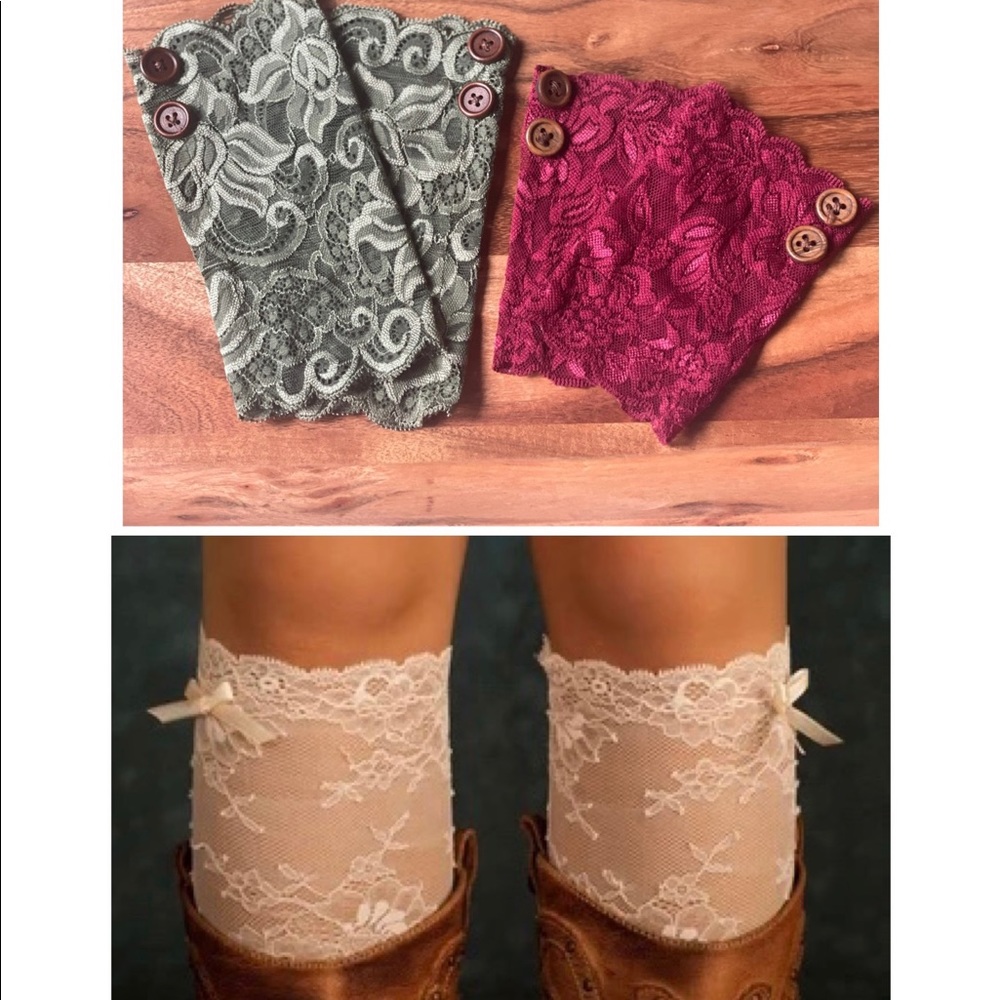 Green & Burgundy Lace Boot Cuff Leg Warmers | 2-5
